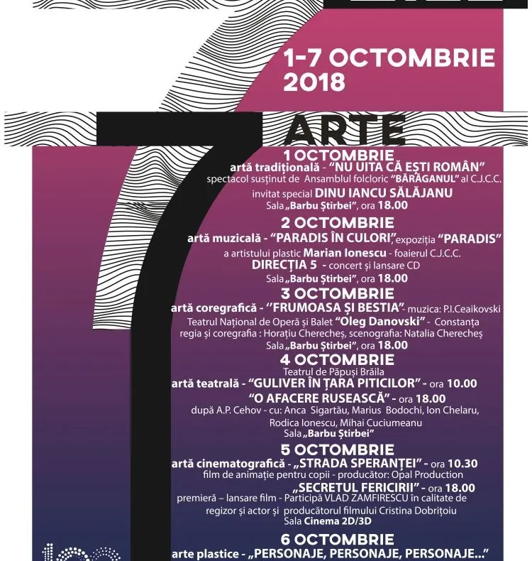 În perioada 1 - 7 octombrie se desfășoară proiectul de educație prin artă „7 Zile - 7 Arte”