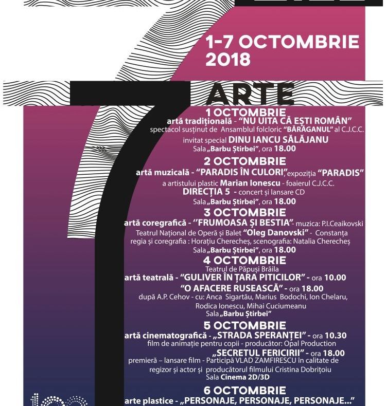 În perioada 1 - 7 octombrie se desfășoară proiectul de educație prin artă „7 Zile - 7 Arte”