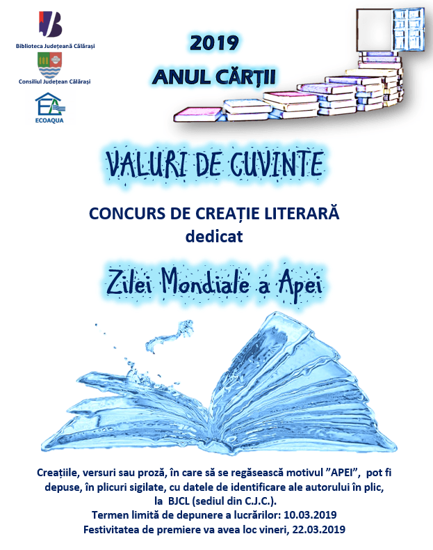 Concurs de creație literară dedicat Zilei Mondiale a Apei, organizat de Biblioteca Județeană