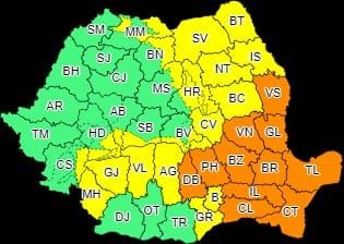 Cod portocaliu de averse începând cu ora 14.00