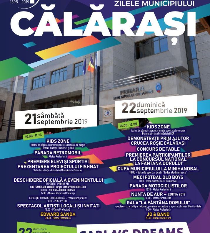 Spectacole, expoziții și concerte de Zilele Municipiului Călărași, în perioada 21-22 septembrie