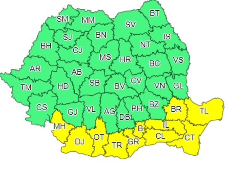 Cod galben pentru Călărași până pe 5 august