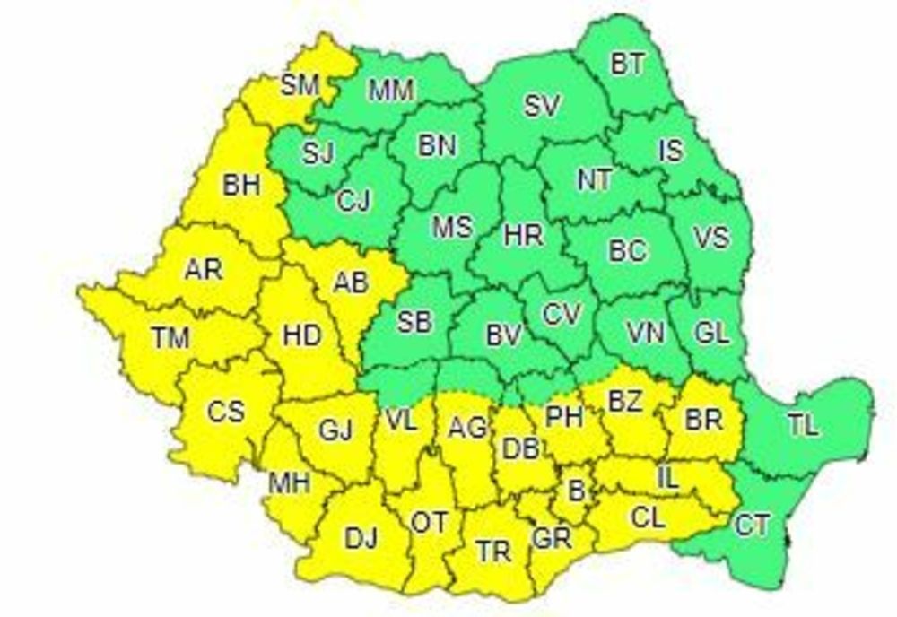 Cod galben privind val de căldură şi disconfort termic ridicat, până duminică, în 21 de judeţe din vestul şi sudul ţării şi în Capitală