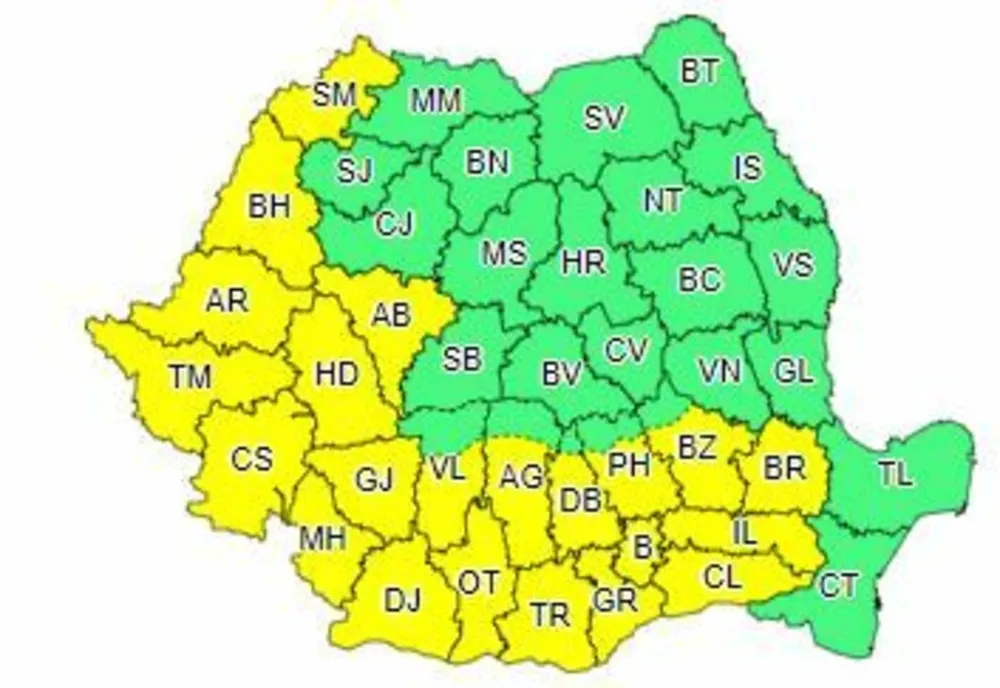 Cod galben privind val de căldură şi disconfort termic ridicat, până duminică, în 21 de judeţe din vestul şi sudul ţării şi în Capitală