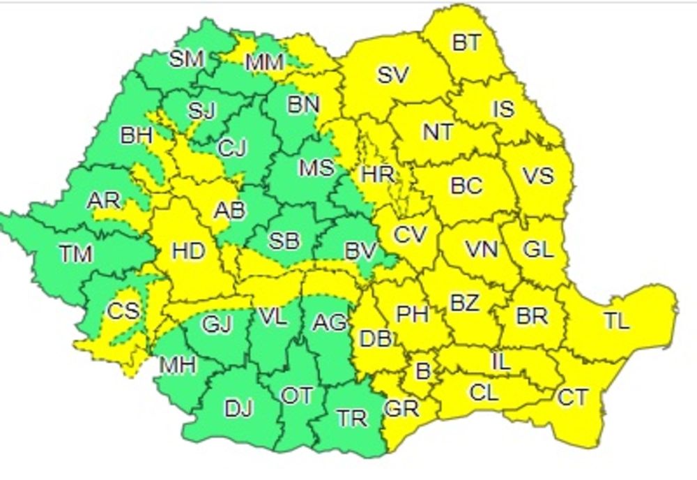 Avertizare cod galben până la ora 22