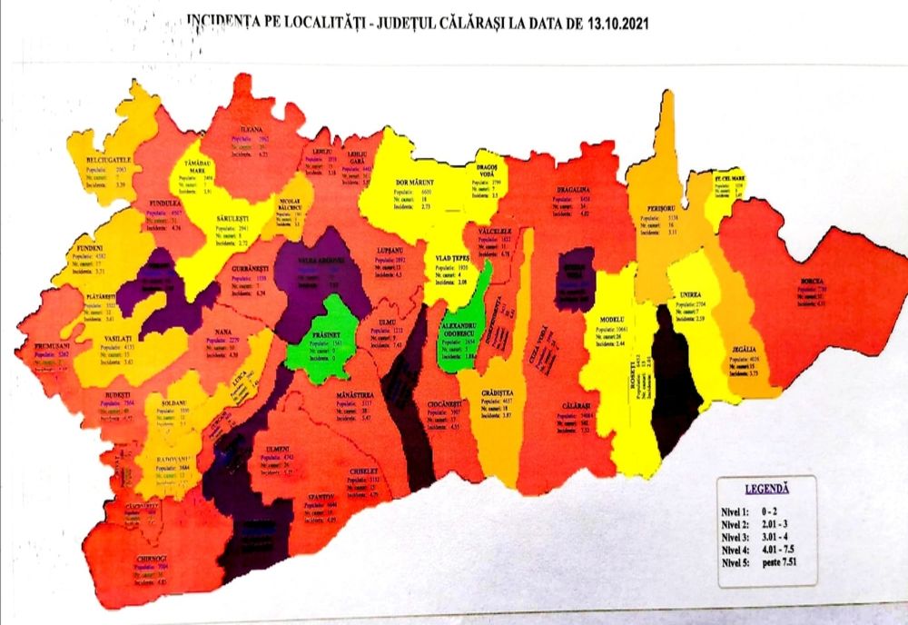 Incidența în județul Călărași, 5,56. Mitreni, pe primul loc în județ